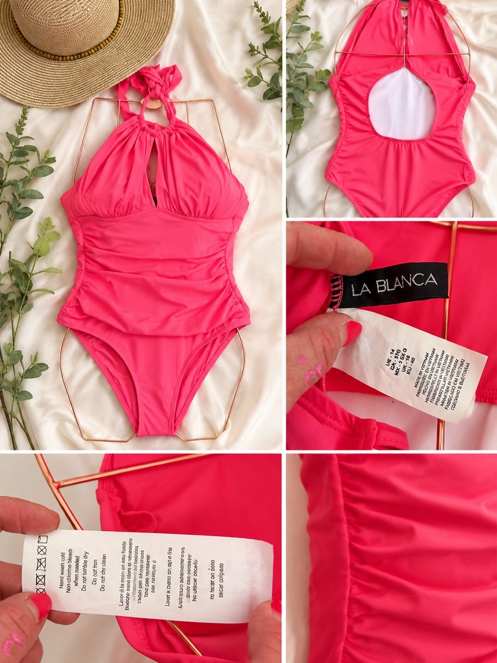 La Blanca Bright Pink Girls' Halter One-Piece Swimsuit